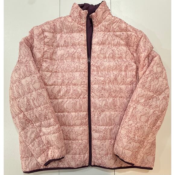 Disney Womens XL Winnie the Pooh Puffer Jacket Reversible Purple Pink  (113) - Picture 2 of 13